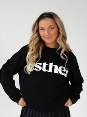 Black Esther Sweater with White 'esther' Logo